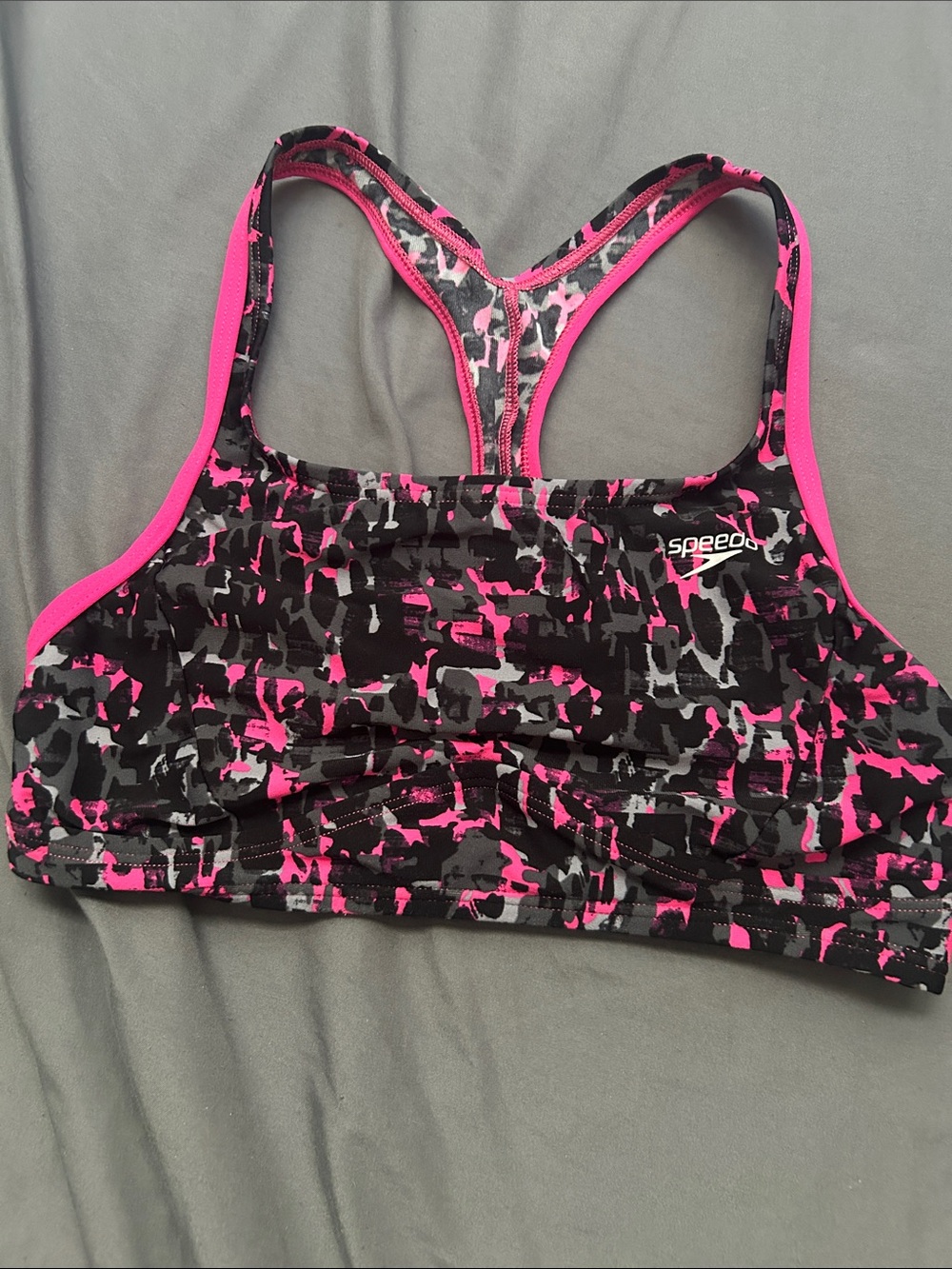 Speedo Women's Pink & Black Printed Racerback Swim Bra